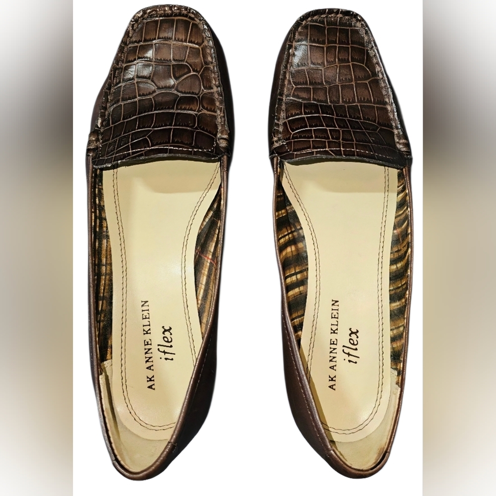 ANNE KLEIN iflex AKVAMA Brn LEATHER‎ SLIPON LOAFER WOMEN 1" HEEL NY Sz 6 M